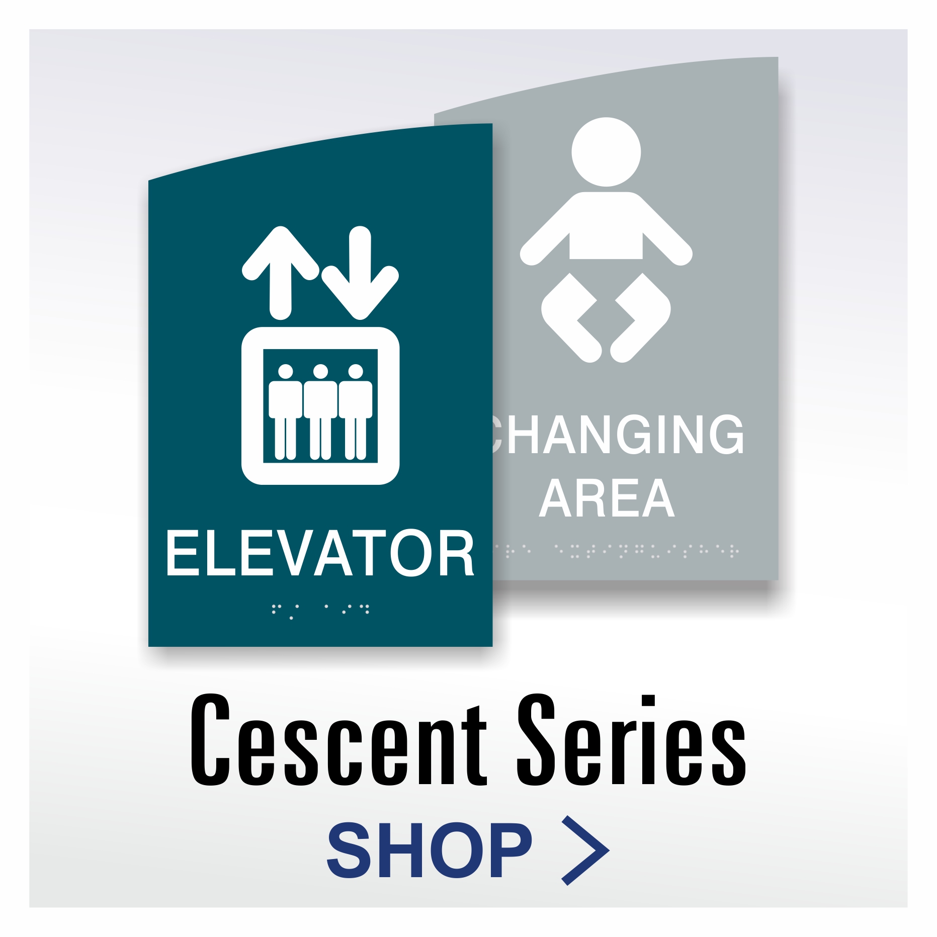 Crescent Series Pictogram ADA signs for elevators, stairs, access and exit